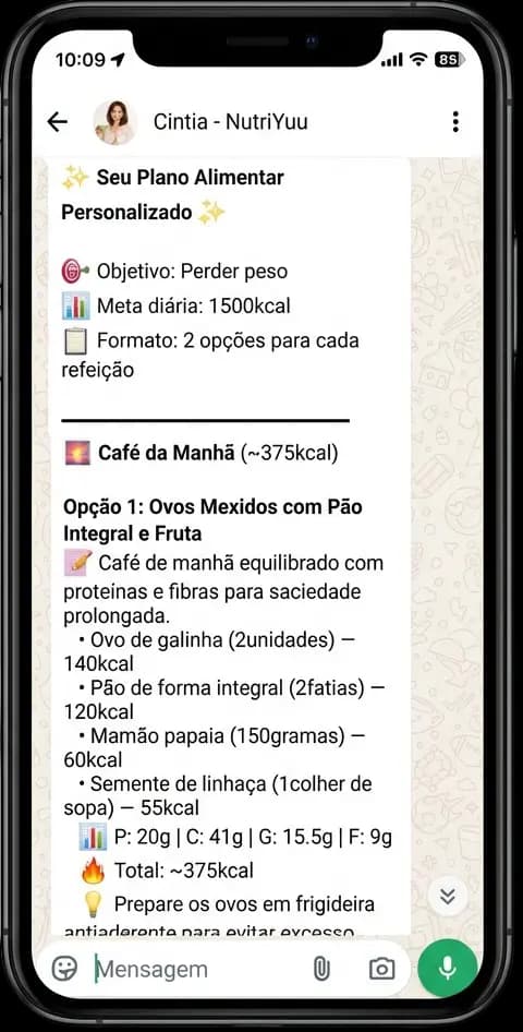 Plano alimentar no WhatsApp